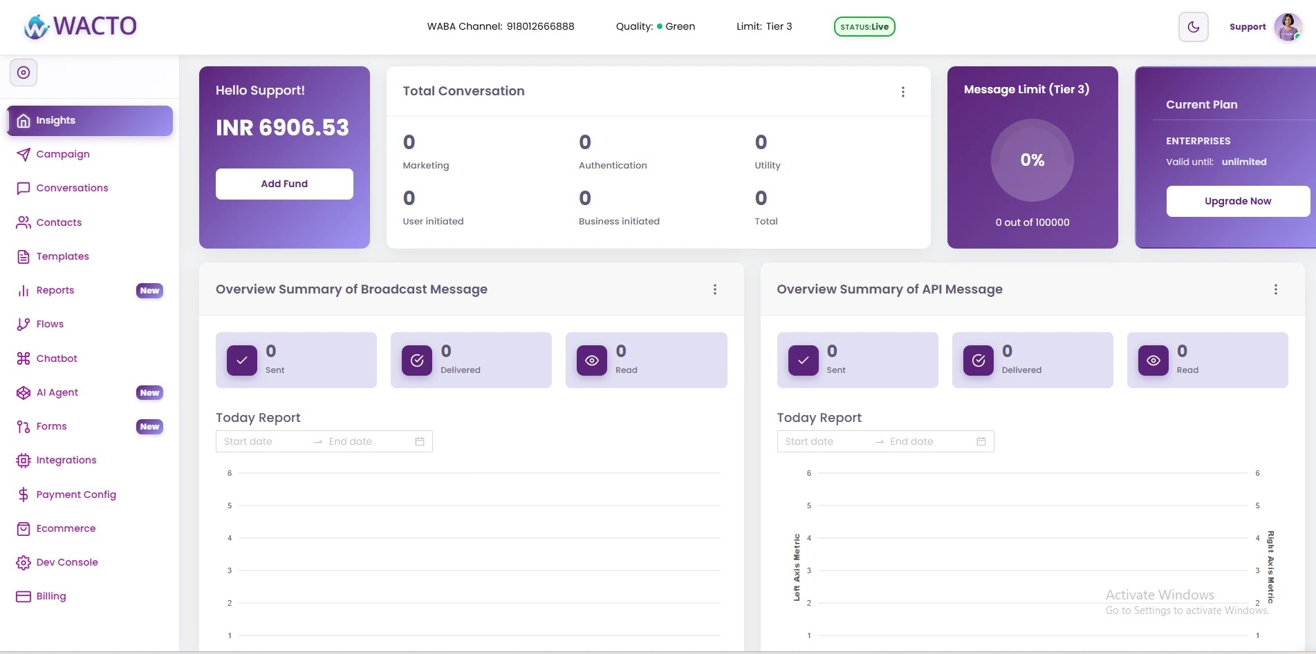 WACTO Dashboard Menu
